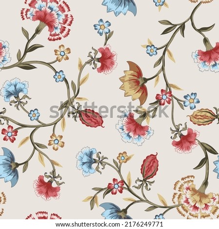 Seamless rotary digital textile print design pattern background and allover floral Royalty-Free Stock Photo #2176249771