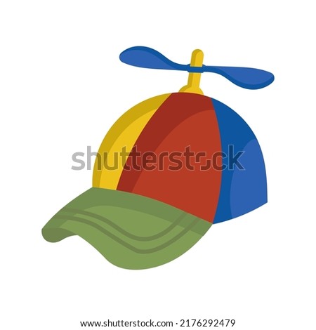Propeller child hat illustration icon. Cap funny vector symbol and fashion clothing beanie sign. Head helicopter style and fun element kid clothes drawing. Humor cartoon wear and nerd costume 
