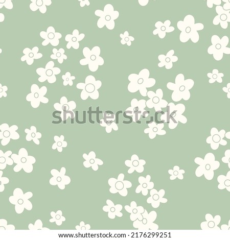 Small scaled hippie seamless vector pattern. Nostalgic retro 60s-70s groovy print. Vintage floral background. Textile and surface design with old fashioned hand drawn naive geometric flowers Royalty-Free Stock Photo #2176299251