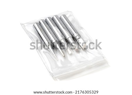 soldering iron tips isolated on a white background, a set of soldering station tips