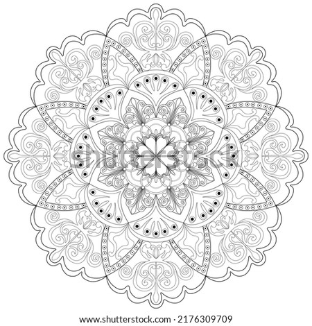 Colouring page, hand drawn, vector. Mandala 51, ethnic pattern, object isolated on white background.