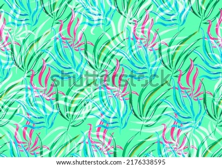 Tropical palm leaf illustration background seamless pattern. Leaves of palm tree. Seamless pattern. Hand drawn illustration