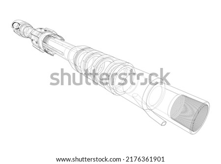 Abstract industrial equipment. Outline drawing or sketch of a cylindrical mechanical device. The concept of industry. Vector rendering of 3d. The layers of visible and invisible lines are separated