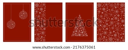 set of christmas cards on a red background ornaments from snowflakes