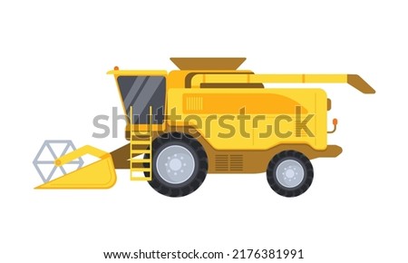 Combine harvester. Agriculture industrial farm equipment machinery. Agricultural vehicle vector illustration in flat style. Farming transport isolated on white. Royalty-Free Stock Photo #2176381991