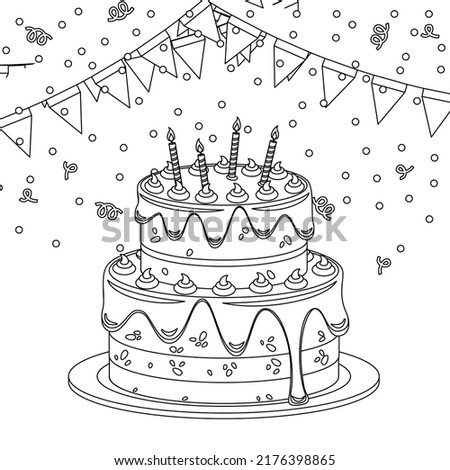 Delicious cupcake Tasty dessert. Coloring book ant stress for children and adults. Outline style. Black and white drawing. kids coloring pages