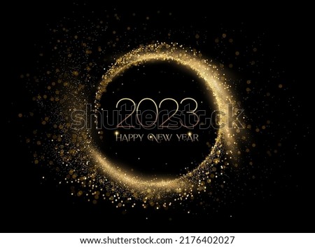 2023 Happy New Year and Merry Christmas Abstract shiny color gold wave design element Royalty-Free Stock Photo #2176402027