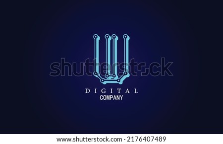 Letter U minimal logo icon design. Vector template graphic elements. Technology, digital interfaces, hardware and engineering concepts. Graphic made of circuits