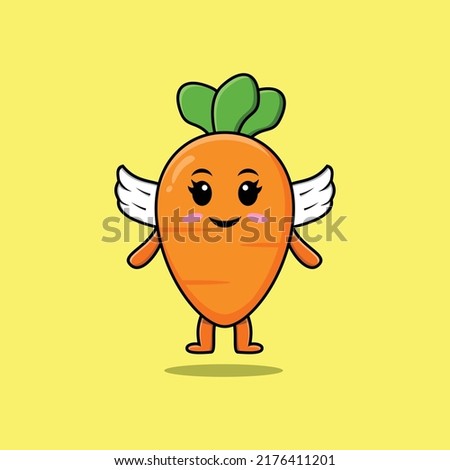 Cute cartoon carrot character wearing wings in modern style design