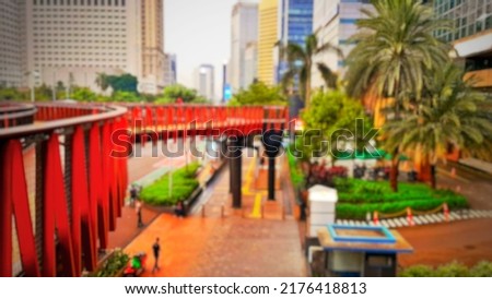 Defocused abstract background of pedestrian bridge view with very artistic architecture. Located in the center of Jakarta, Indonesia. So beautiful
