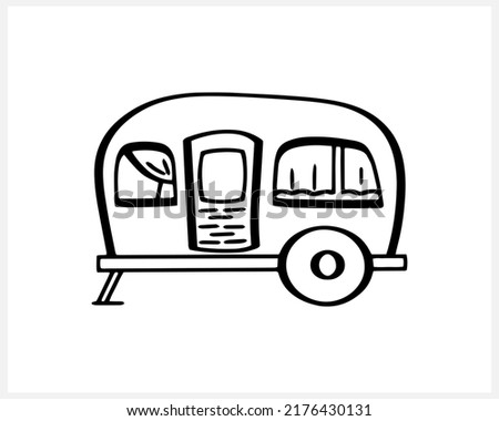 Doodle trailer icon Travel clip art Hand drawn Sketch car Vector stock illustration EPS 10