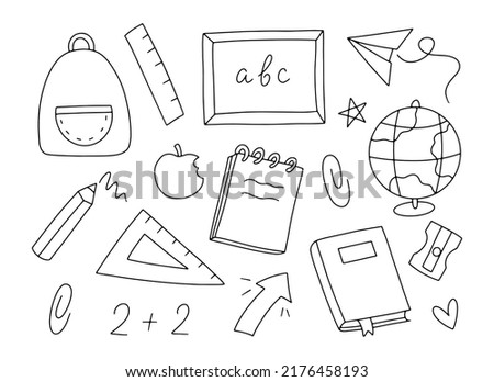 Back to school doodle set, education line art