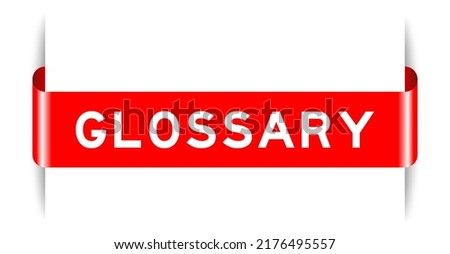 Red color inserted label banner with word glossary on white background