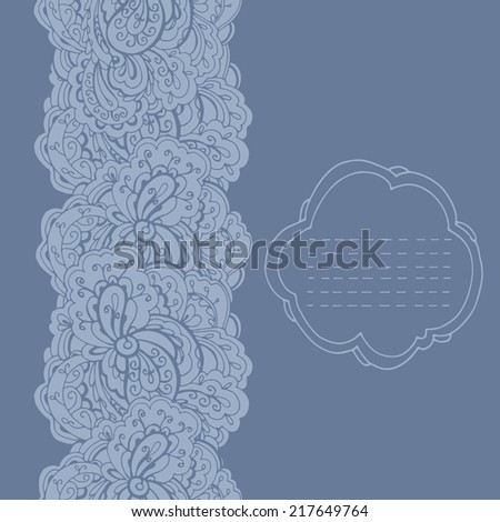 Background with decorative border and with an area for your text. Light decorative ornament on a blue background. Vintage background for Invitational or greeting card.