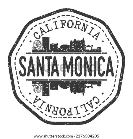 Santa Monica, CA, USA Stamp Skyline Postmark. Silhouette Postal Passport. City Round Vector Icon. Vintage Postage Design.