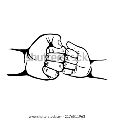 Father and son fist bump, Parent and child bumping fists, with hands closed, black and white vector design Royalty-Free Stock Photo #2176511963