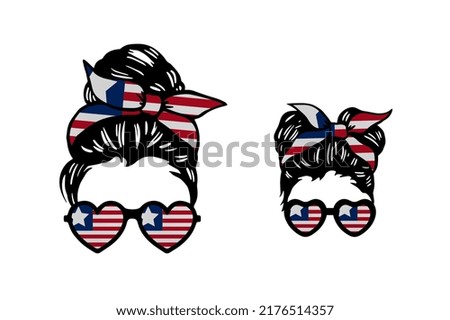 Family clip art in colors of national flag on white background. Liberia