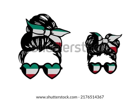 Family clip art in colors of national flag on white background. Kuwait