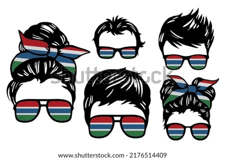 Family clip art set in colors of national flag on white background. Gambia