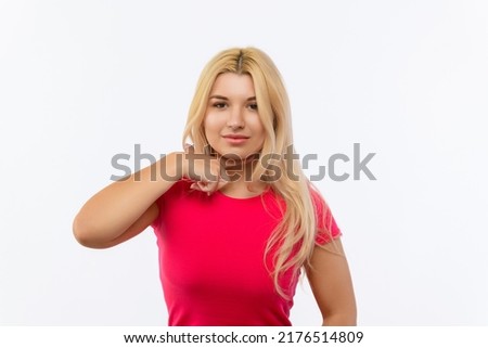 a girl in a pink dress on a white background shows that you are there