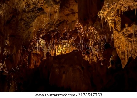 a geological formation by mineral deposits in natural caves in italy Royalty-Free Stock Photo #2176517753