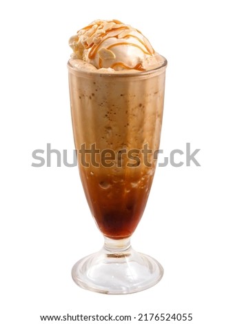 Chocolate cocktail drink with vanilla ice cream and Cream. Mudslide delicious chocolate cocktail sauce , milkshake or smoothie isolated on white background