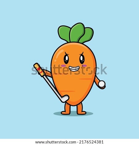 Cute cartoon carrot character playing golf in concept flat cartoon style illustration