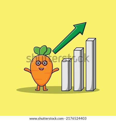 cute cartoon carrot with rising sign graphic in flat modern design