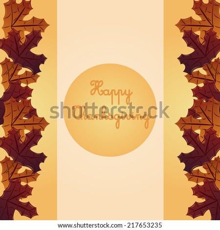 a lot of autumn leaves and a round badge with text for thanksgiving