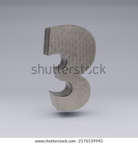 textured 3D number 3 with a beautiful rim on a gray background with shadows. 3d illustration. 3d render.