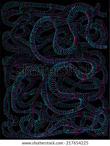 Vector illustration of neon spectrum glowing snake in the dark. Hand drawn with lines.