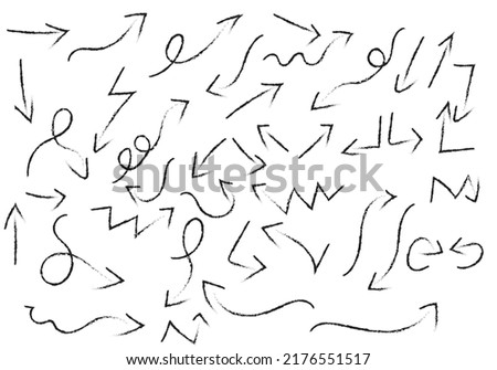 Set of hand drawn paint object for design use. Acid colors on black background. Abstract brush drawing. Vector art illustration grunge arrows