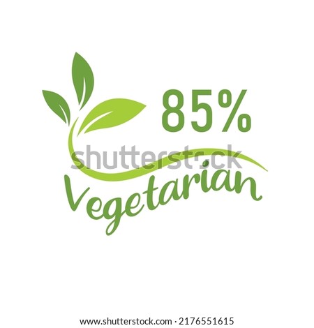 Eco friendly sign. 85% percentage Vegetarian product badge with Green modern vector illustration