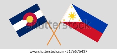 Crossed flags of The State of Colorado and the Philippines. Official colors. Correct proportion. Vector illustration
