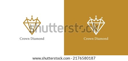 Diamond King Logo Concept sign icon symbol Design with Letter V. Diamond with Crown Logo Design. Vector illustration logo template