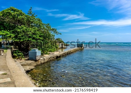 Puerto Plata shore, Dominican Republic featuring ancient shipd docks ruins - July 2, 2022 