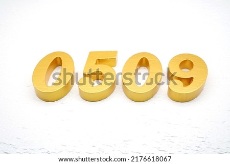  Number 0509 is made of gold painted teak, 1 cm thick, laid on a white painted aerated brick floor, visualized in 3D.                                     