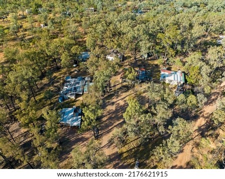 Drone aerial of part of the Reward diggings sapphire mining leases. Sapphire Rubyvale gemfields Queensland Australia. Lifestyle of the sapphire miners.