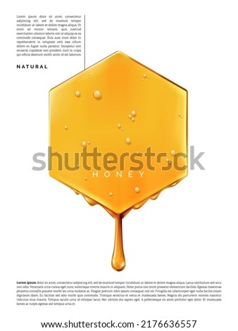 Vector Abstract Dripping Honey Element 3D Illustration under sunlight for Beauty and Healthcare Poster, Product Packaging, or Advertisement Background. Royalty-Free Stock Photo #2176636557