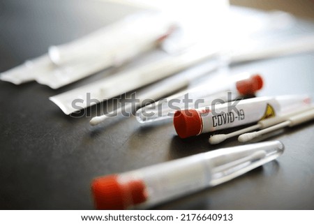 Medical background. Cotton swabs for taking a smear on the table. test for covid.