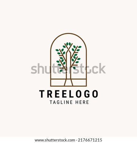 Natural Eco Tree Logo With Green Leaves Design Template