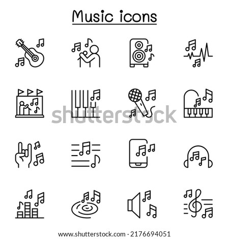 Music icon set in thin line style