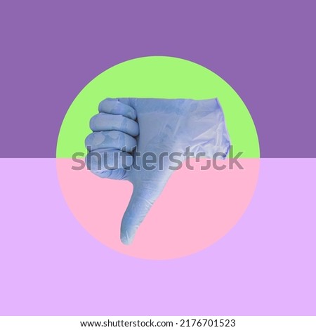 Thumb down sign for social networks. Collage art. Creative concept. Minimalism.