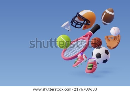 Collection of 3d sport icon collection isolated on blue, Sport and recreation for healthy life style concept. Eps 10 Vector. Royalty-Free Stock Photo #2176709633