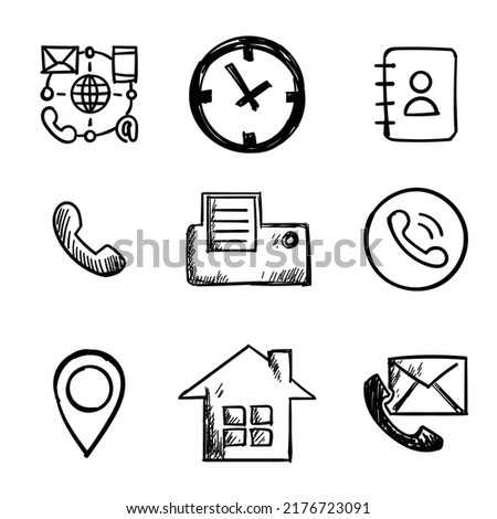 hand drawn Contact us symbols for Social Media network icon doodle vector