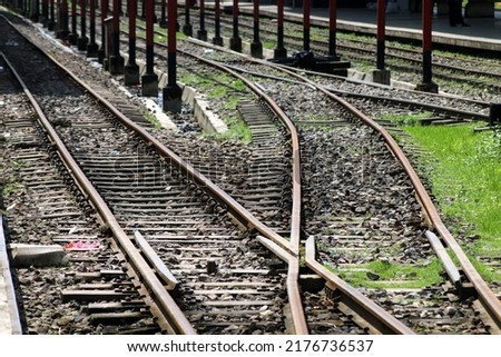 Sylhet, Bangladesh- July 09, 2022: Rail line junction point at sylhet railway station, Sylhet, Bangladesh.