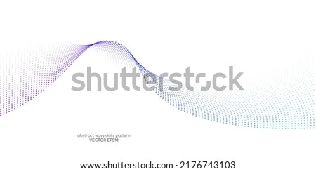 Flowing particles wave pattern, blue and purple gradient color isolated on white background. Vector in concept of AI technology, science, music, modern.
 Royalty-Free Stock Photo #2176743103