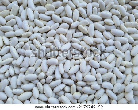 A background of white beans (Phaseolus vulgaris), great source of nutrients. Full frame, top view.
