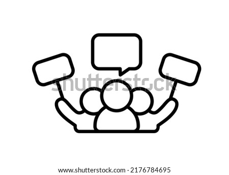 protester men with poster and bubble vector monoline icon isolated. Perfect outline symbol public demonstration strike. protest activist design element with editable Stroke line.