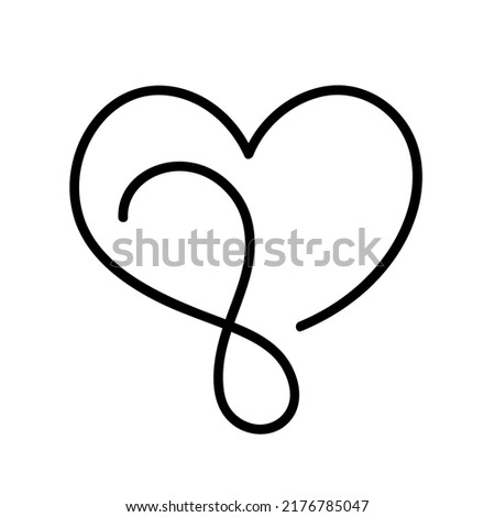 Love heart In the sign of infinity line. Sign on postcard to Valentines day, wedding print. Vector calligraphy and lettering illustration isolated on a white background.
